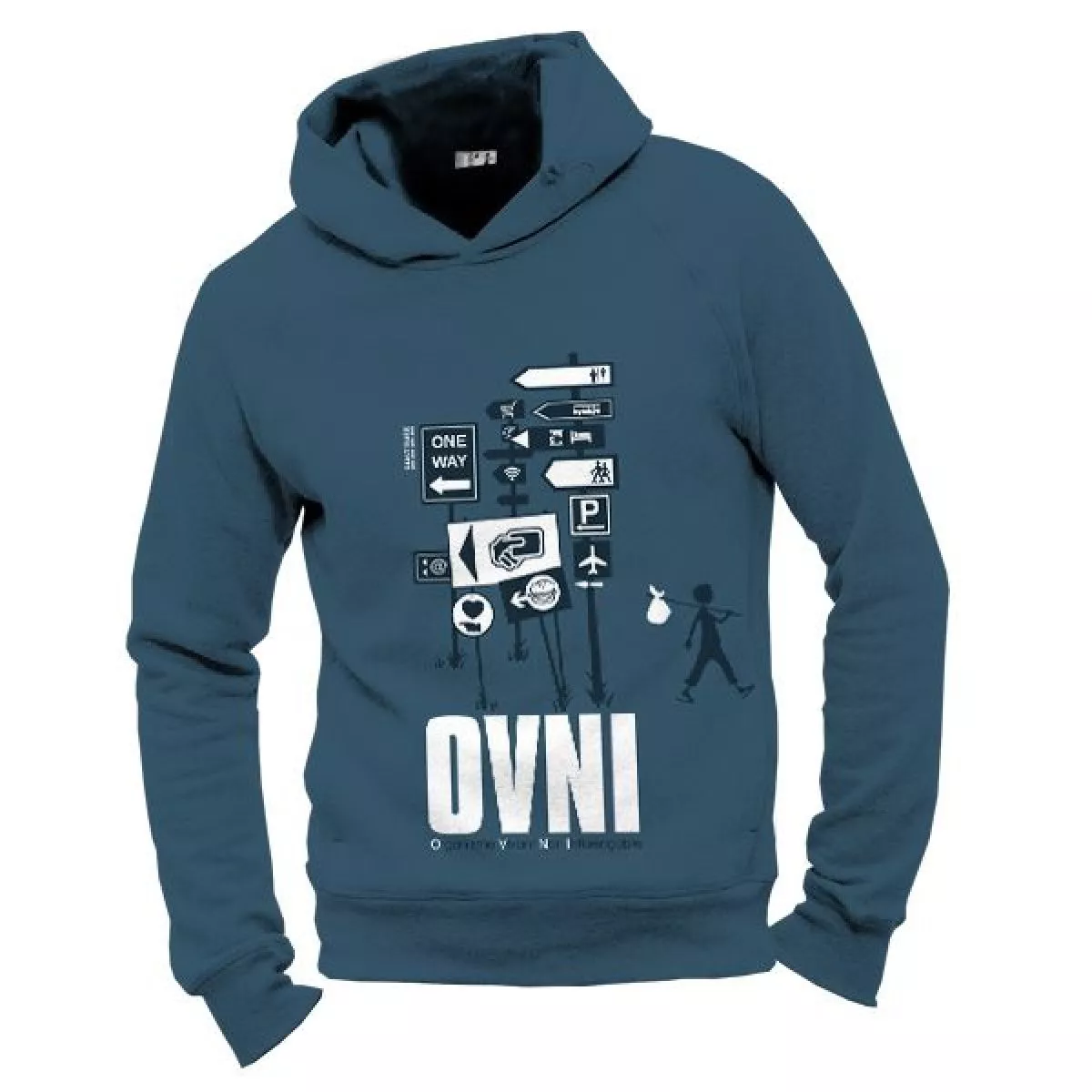 Sweat capuche homme coton biologique "OVNI" bleu Sweat capuche homme coton biologique "OVNI" bleu