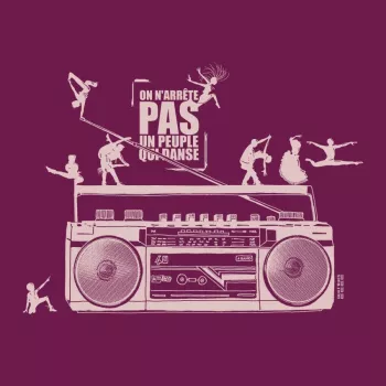 Motif du Tee-shirt Bio Homme "on n'arrête pas un peuple qui danse" pourpre