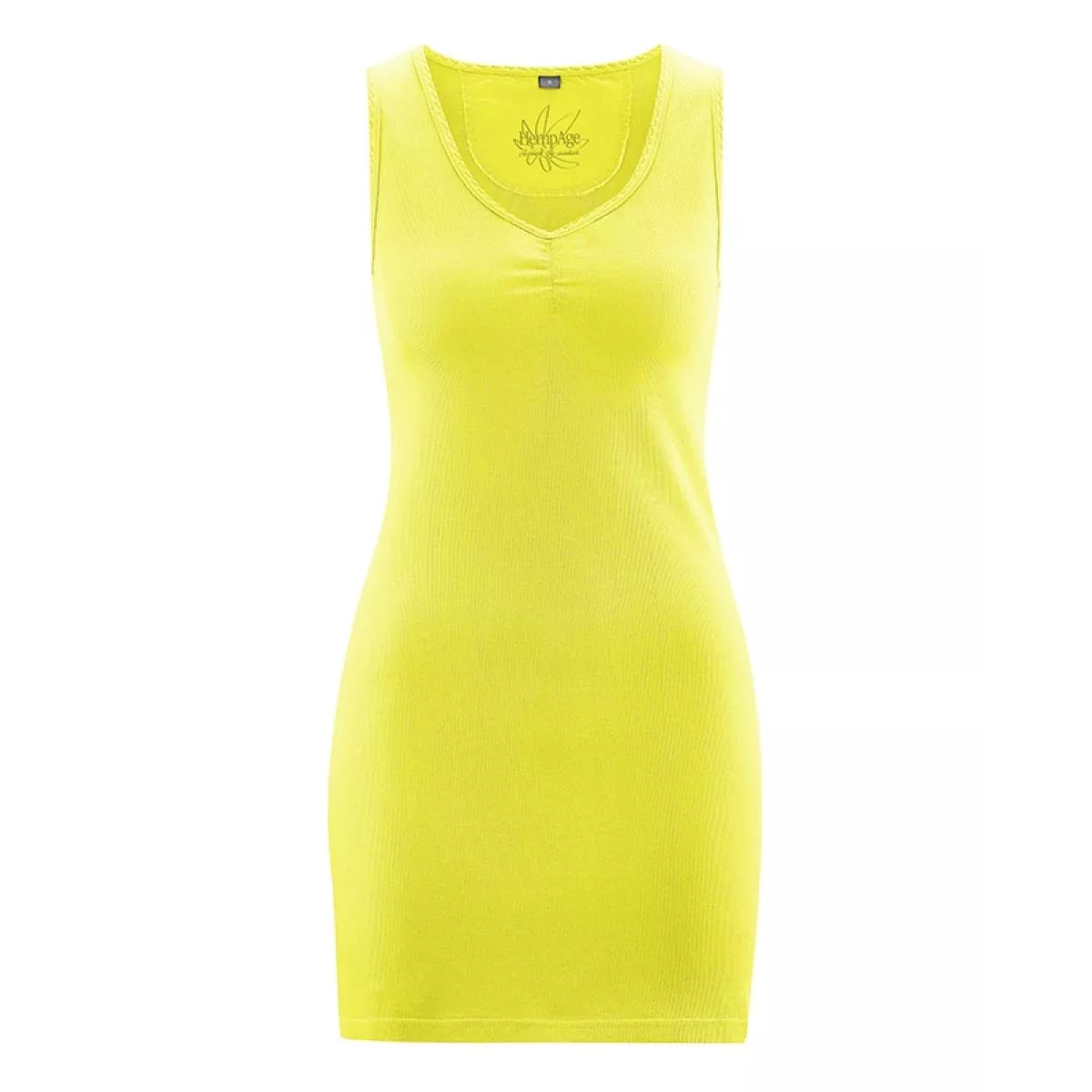 Robe courte, top tunique sans manche en chanvre et coton bio jaune agrume