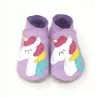 Chaussons cuir souple gris mauve avec licorne