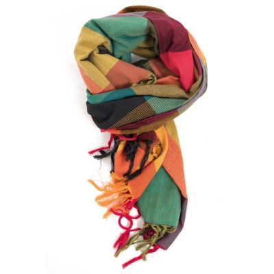 Étole, cheche foulard aux vives couleurs rouge jaune et verte