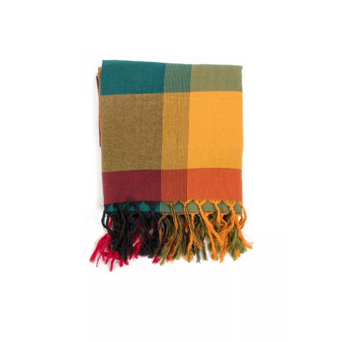 Étole, cheche foulard madras aux vives couleurs rouge jaune et verte