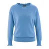 Pull bleu clair col tricoté aux manches et encolures chanvre et coton bio