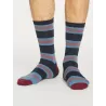 Chaussettes rayées homme en bambou et coton bio bleu rouge et verte 