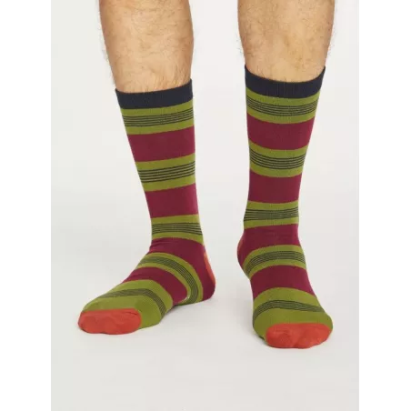 Chaussettes rayées homme en bambou et coton bio bleu et verte