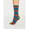 Chaussettes rayées homme en bambou et coton bio bleu et verte 