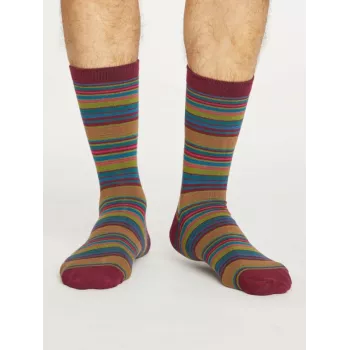Chaussettes fines rayures homme en bambou et coton bio bleu et verte