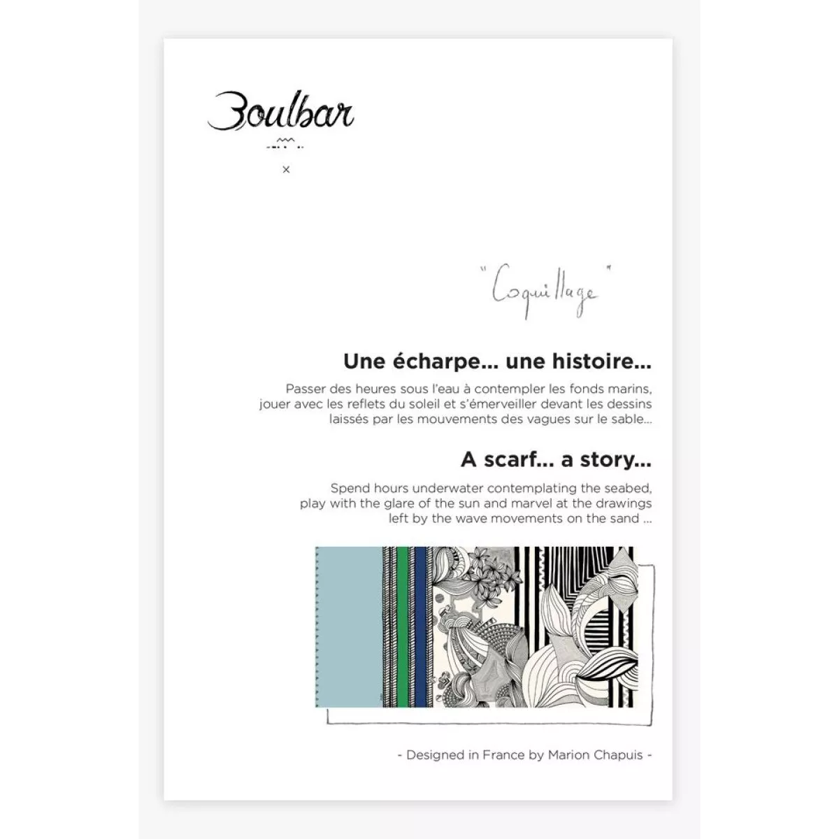 Écharpe coton bio motif contemporain Coquillage bleu