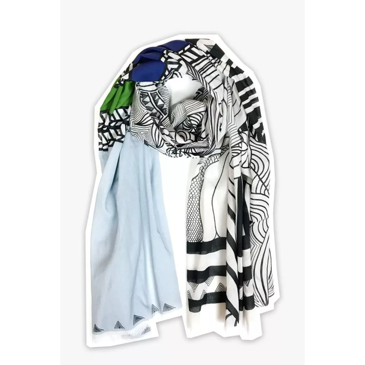 Écharpe coton bio motif contemporain Coquillage bleu