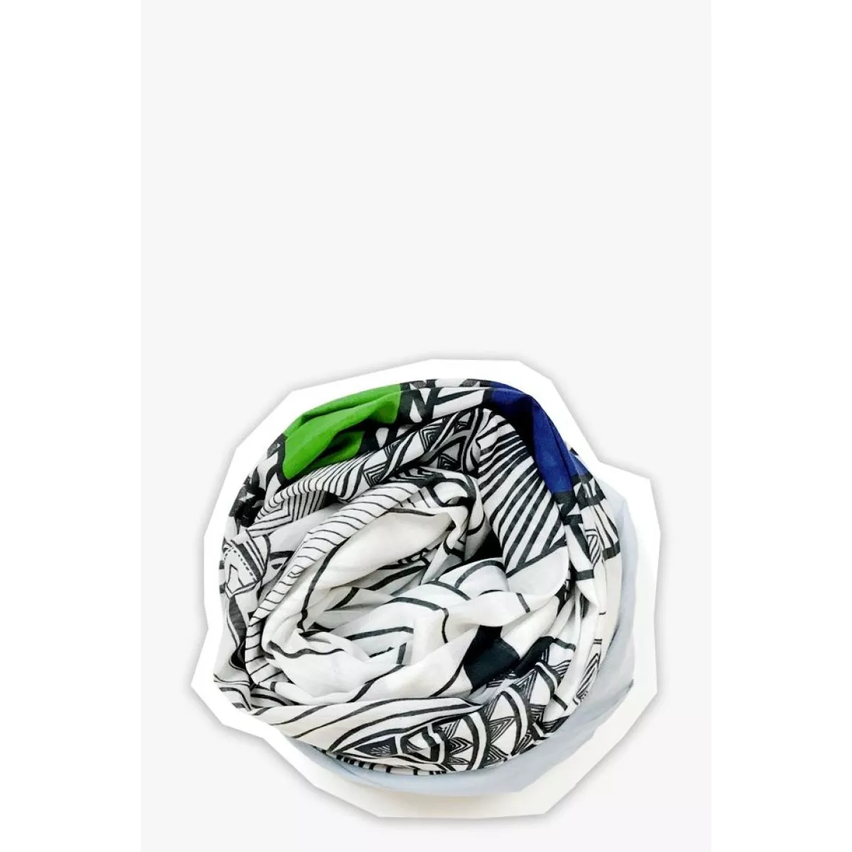 Écharpe coton bio motif contemporain Coquillage bleu