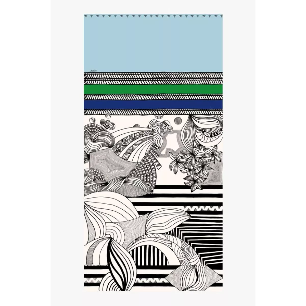 Écharpe coton bio motif contemporain Coquillage bleu