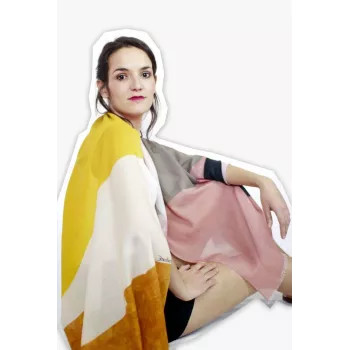 Écharpe, foulard coton bio motif contemporain Black sun jaune