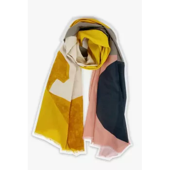 Écharpe coton bio motif contemporain Black sun jaune