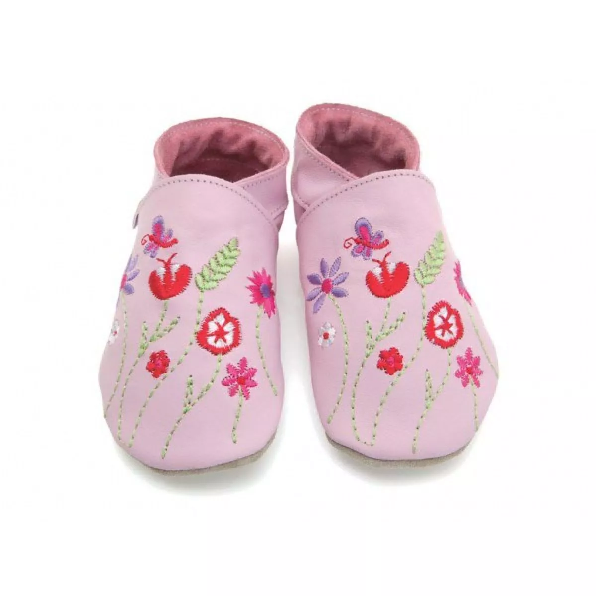 Chaussons cuir souple rose Jardin