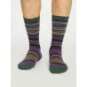 Chaussettes rayées homme en bambou et coton bio vert et violettes