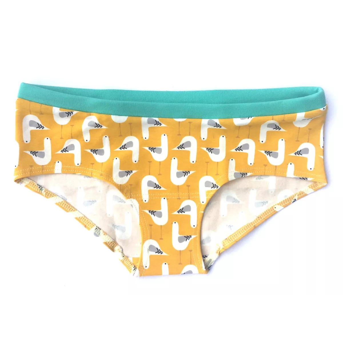 Culotte, boxer, shorty jaune imprimé oiseaux