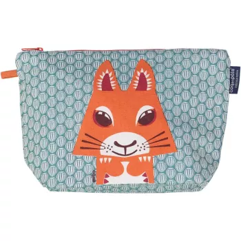 Trousse de toilette imprimé bleu écureuil en coton bio 