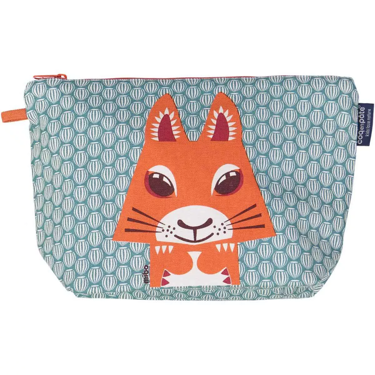 Trousse de toilette imprimé bleu écureuil en coton bio Trousse de toilette imprimé bleu écureuil en coton bio