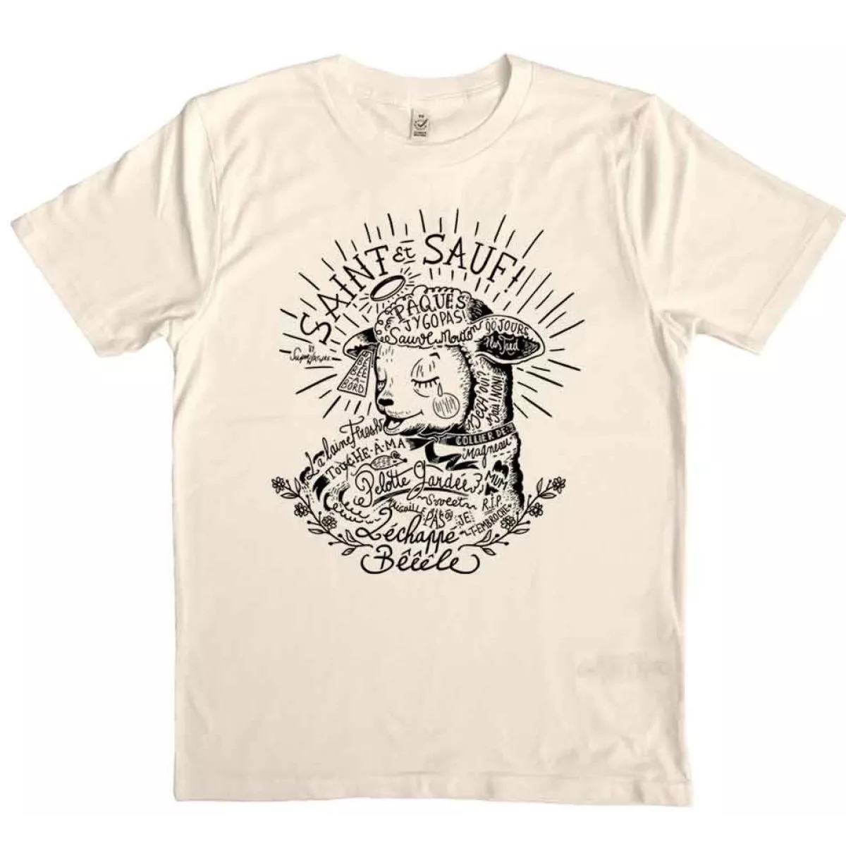 TEE SHIRT COTON BIO ENCRE VEGAN LA FERME AGNEAU
