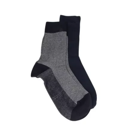 Lot de 2 paires de chaussettes uni marine et petits chevrons, matière coton bio 